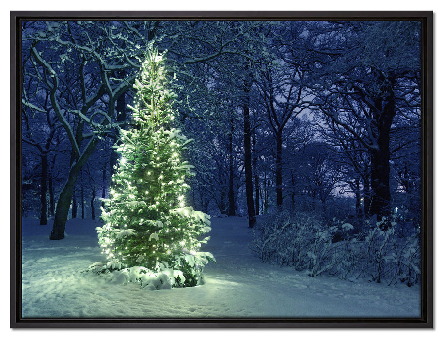 Leuchtender Weihnachtsbaum auf Leinwandbild gerahmt Größe 80x60