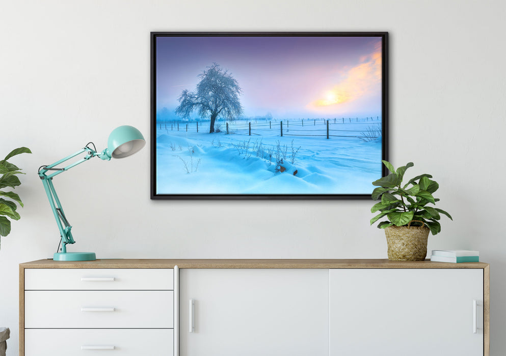 Baum in Winterlandschaft auf Leinwandbild gerahmt verschiedene Größen im Wohnzimmer