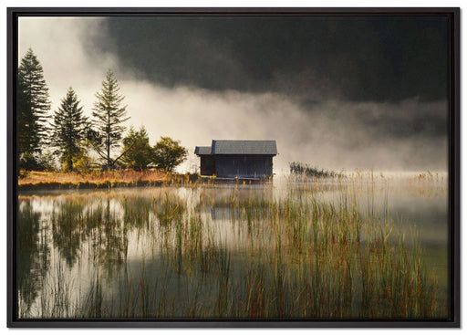 Idyllische Waldhäuschen auf Leinwandbild gerahmt Größe 100x70
