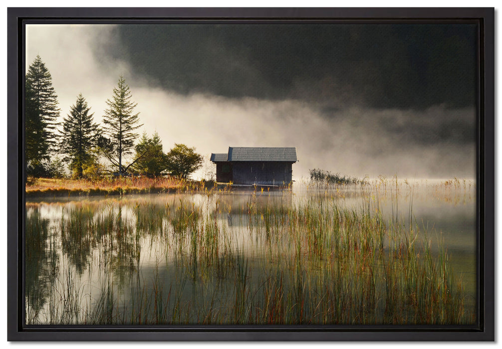 Idyllische Waldhäuschen auf Leinwandbild gerahmt Größe 60x40