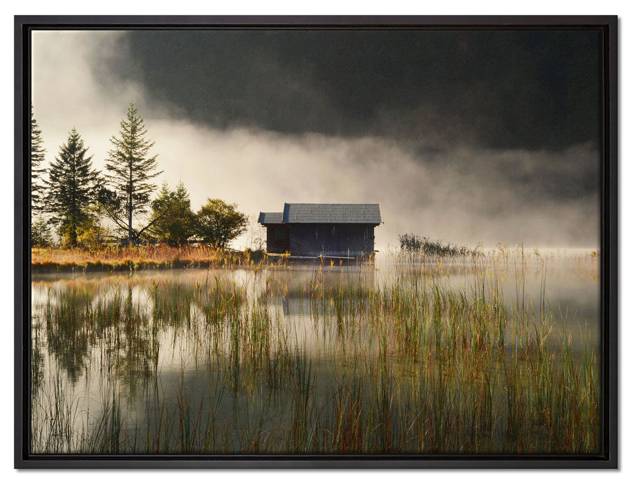 Idyllische Waldhäuschen auf Leinwandbild gerahmt Größe 80x60