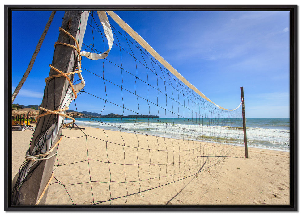 Volleyballnetz am Strand auf Leinwandbild gerahmt Größe 100x70