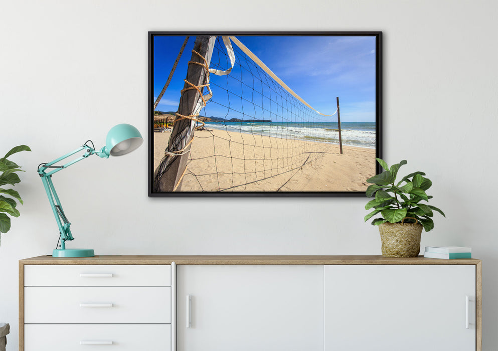 Volleyballnetz am Strand auf Leinwandbild gerahmt verschiedene Größen im Wohnzimmer
