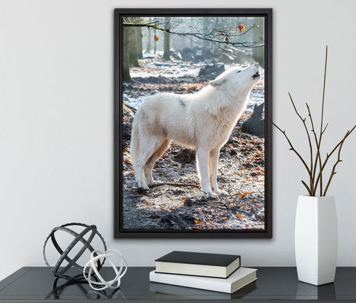 heulende Wölfe auf Leinwandbild gerahmt mit Kirschblüten