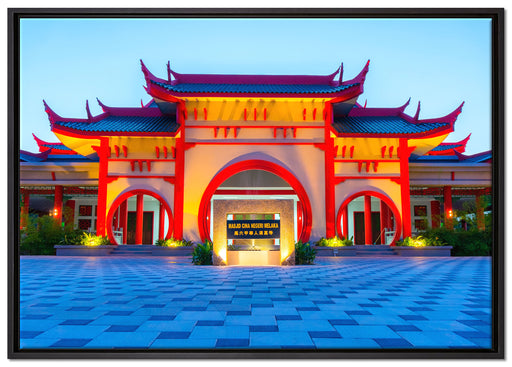 chinesischer Tempel auf Leinwandbild gerahmt Größe 100x70