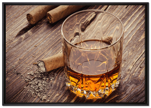 Whisky mit Zigarre auf Leinwandbild gerahmt Größe 100x70