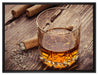 Whisky mit Zigarre auf Leinwandbild gerahmt Größe 80x60