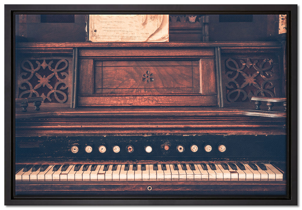 altes Klavier schwarz-Weiß auf Leinwandbild gerahmt Größe 60x40