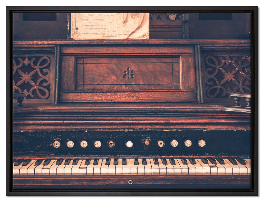 altes Klavier schwarz-Weiß auf Leinwandbild gerahmt Größe 80x60