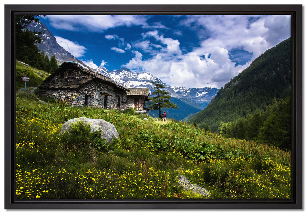 Wunderschöne Berghütte auf Leinwandbild gerahmt Größe 60x40