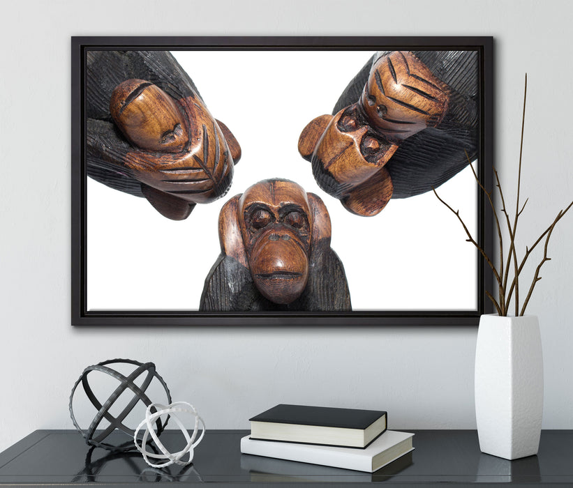 Nichts hören/sehen/sagen auf Leinwandbild gerahmt mit Kirschblüten