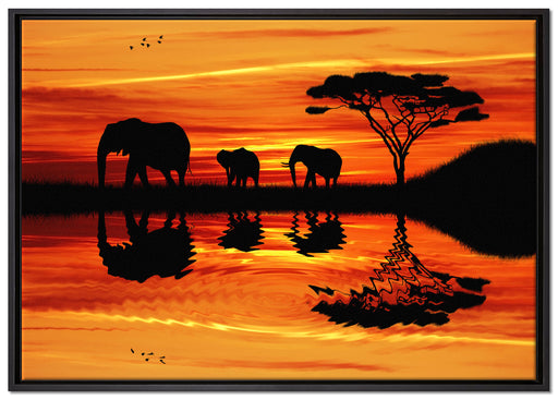 Afrika Elefant in Sonnenschein auf Leinwandbild gerahmt Größe 100x70
