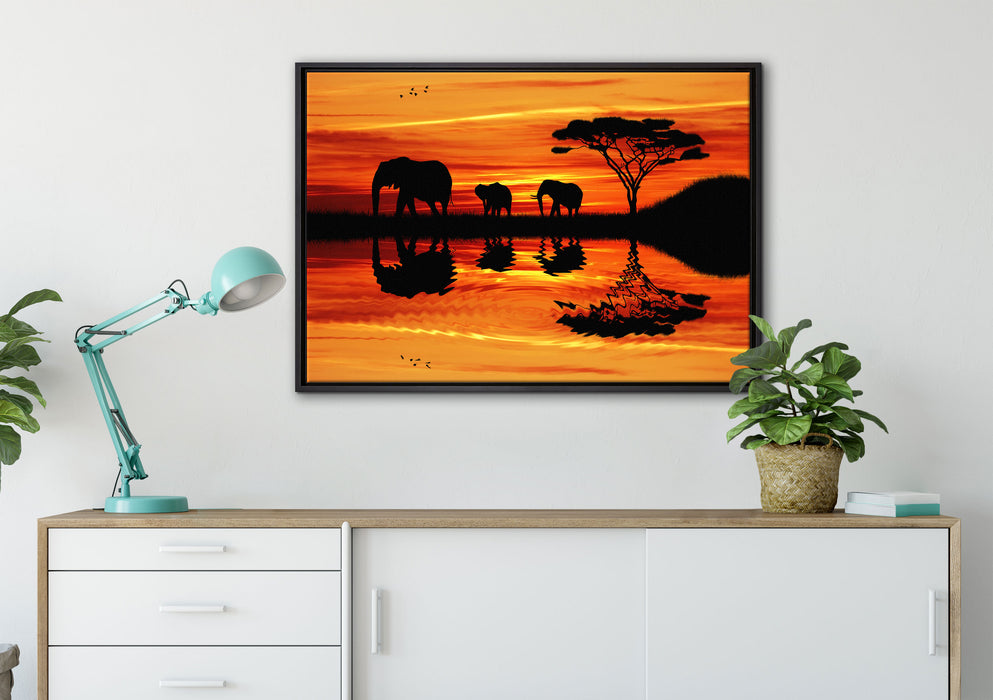 Afrika Elefant in Sonnenschein auf Leinwandbild gerahmt verschiedene Größen im Wohnzimmer