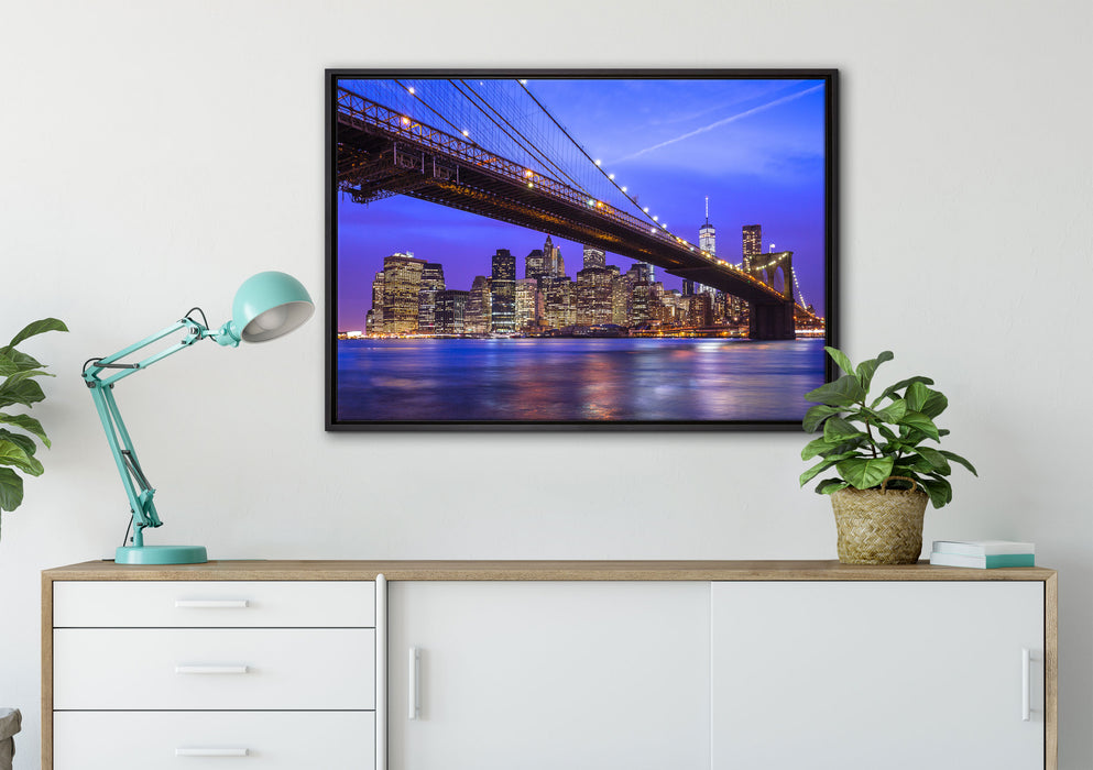 New York Brooklyn Bridge auf Leinwandbild gerahmt verschiedene Größen im Wohnzimmer