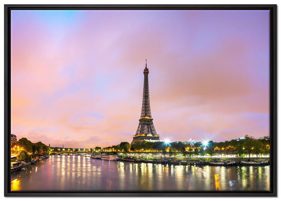 Eifelturm Paris bei Nacht auf Leinwandbild gerahmt Größe 100x70