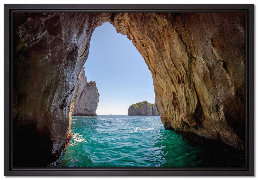 Felstor im Meer auf Leinwandbild gerahmt Größe 60x40