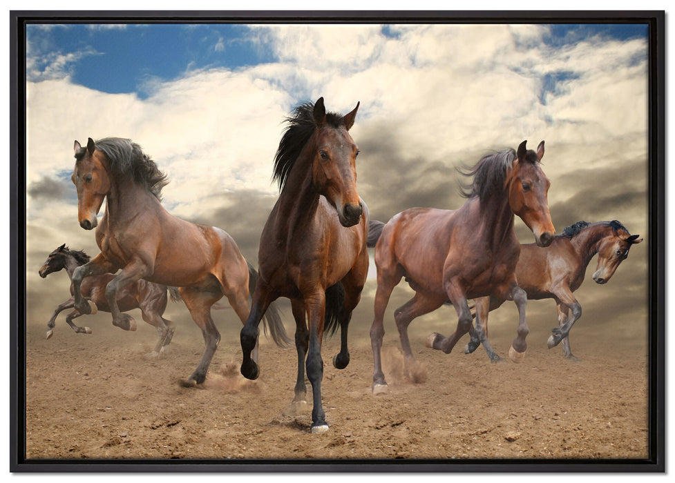 Western Pferde Cowboy auf Leinwandbild gerahmt Größe 100x70