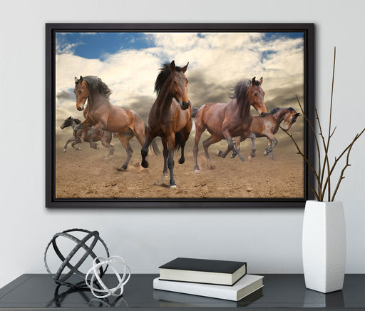 Western Pferde Cowboy auf Leinwandbild gerahmt mit Kirschblüten