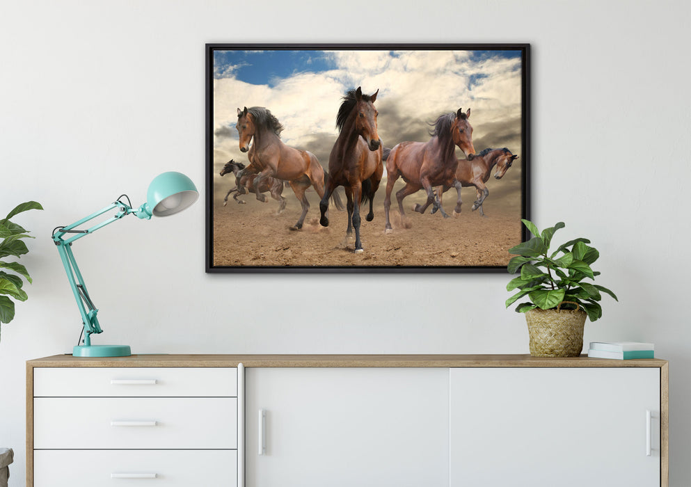 Western Pferde Cowboy auf Leinwandbild gerahmt verschiedene Größen im Wohnzimmer