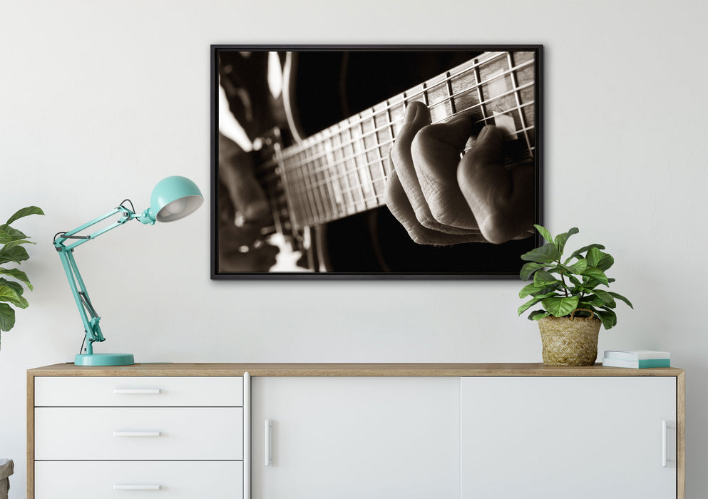 Gitarre spielen auf Leinwandbild gerahmt verschiedene Größen im Wohnzimmer