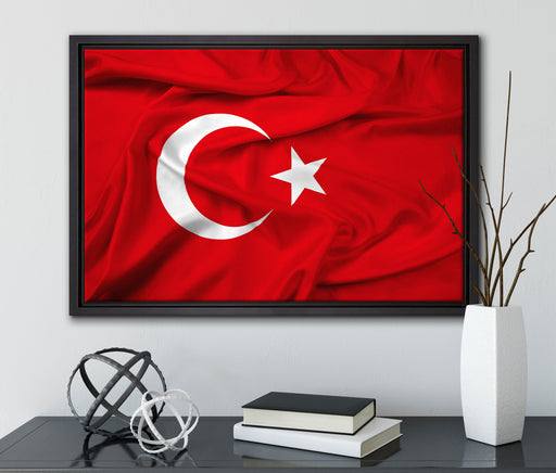 Turkey flag Türkei Flagge auf Leinwandbild gerahmt mit Kirschblüten