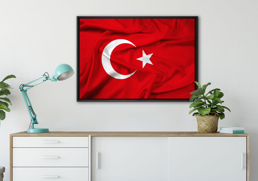 Turkey flag Türkei Flagge auf Leinwandbild gerahmt verschiedene Größen im Wohnzimmer