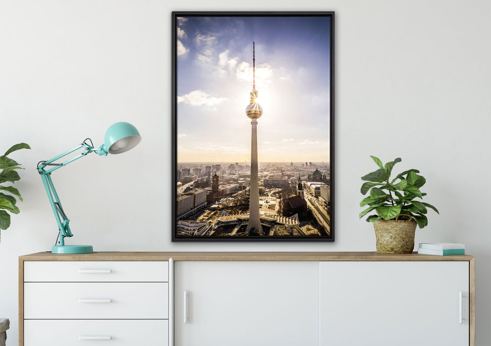 Großstadt Fernsehturm Berlin City auf Leinwandbild gerahmt verschiedene Größen im Wohnzimmer