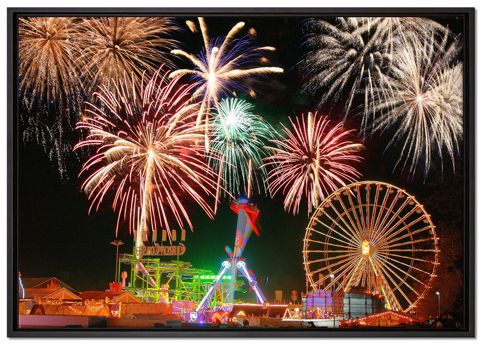 Silvester Riesenrad Feuerwerk auf Leinwandbild gerahmt Größe 100x70