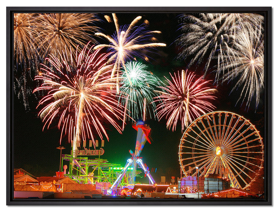 Silvester Riesenrad Feuerwerk auf Leinwandbild gerahmt Größe 80x60
