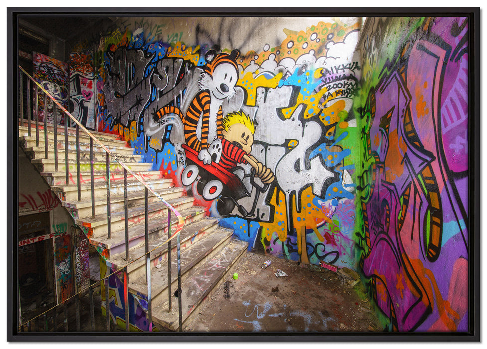 Coloured Streetart Graffiti auf Leinwandbild gerahmt Größe 100x70
