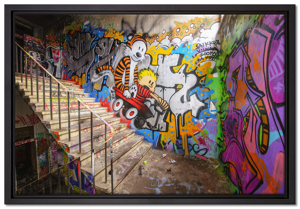 Coloured Streetart Graffiti auf Leinwandbild gerahmt Größe 60x40