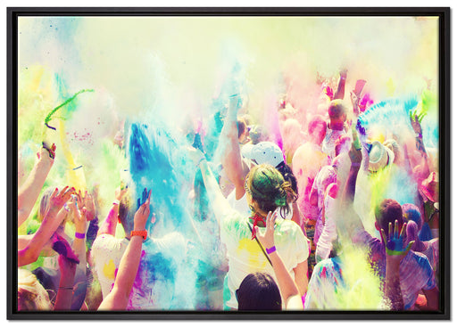 Farben Festival Holi Indien auf Leinwandbild gerahmt Größe 100x70