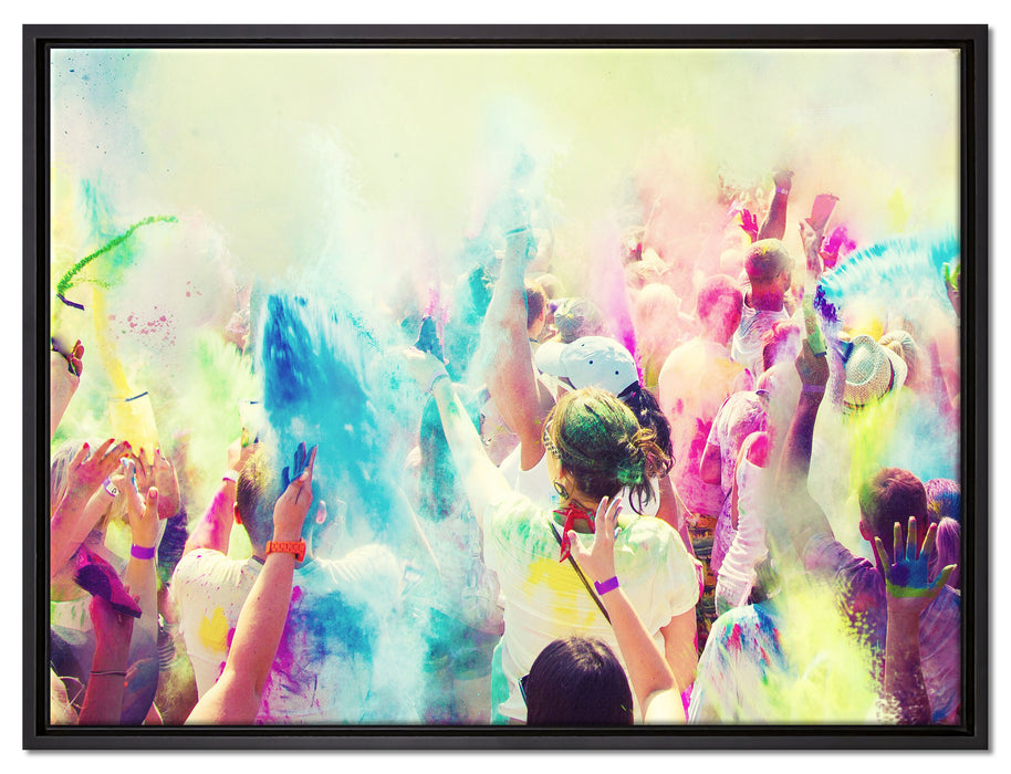 Farben Festival Holi Indien auf Leinwandbild gerahmt Größe 80x60