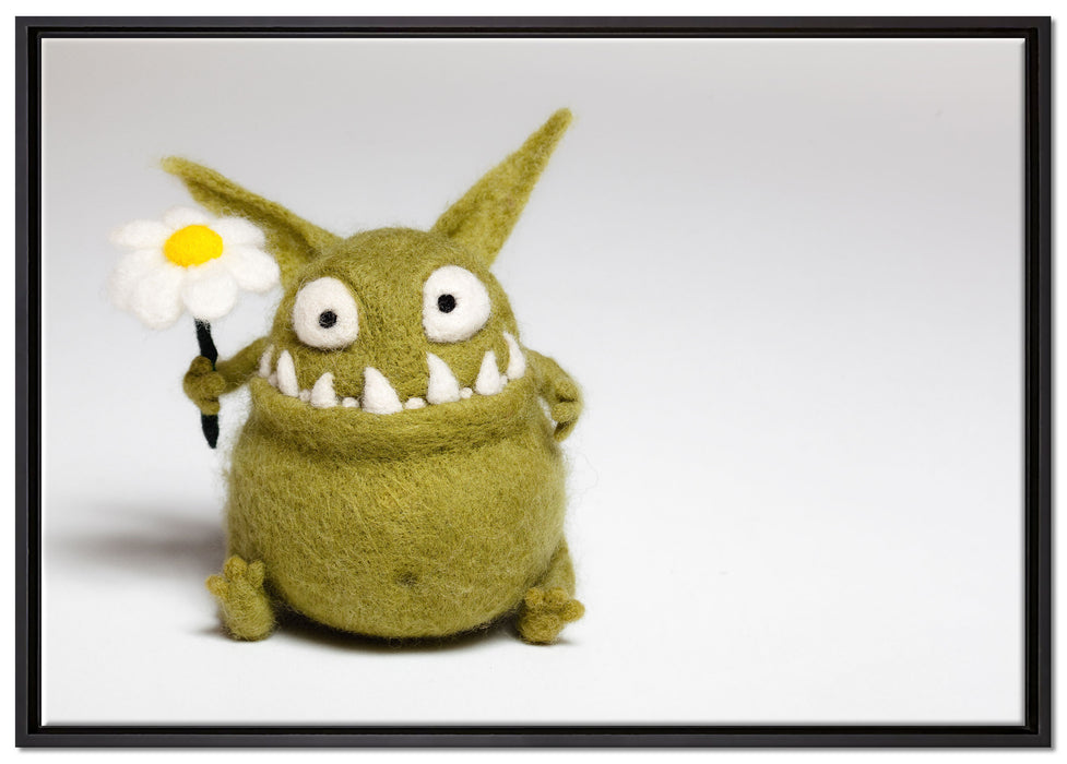 Süßes grünes Monster auf Leinwandbild gerahmt Größe 100x70