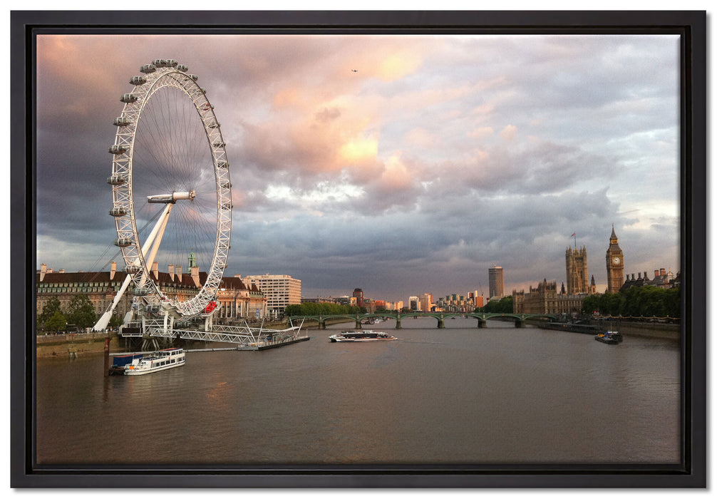 Riesenrad London Eye auf Leinwandbild gerahmt Größe 60x40