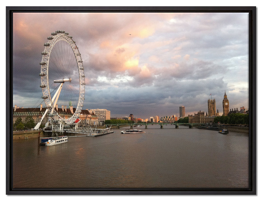 Riesenrad London Eye auf Leinwandbild gerahmt Größe 80x60
