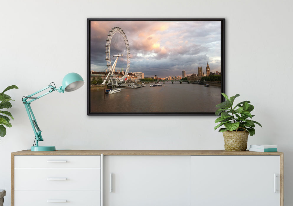 Riesenrad London Eye auf Leinwandbild gerahmt verschiedene Größen im Wohnzimmer