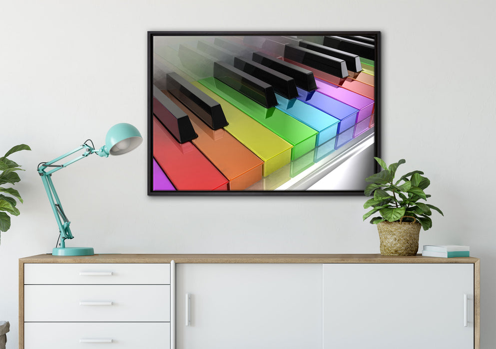 Piano Regenbogen Klaviertasten auf Leinwandbild gerahmt verschiedene Größen im Wohnzimmer