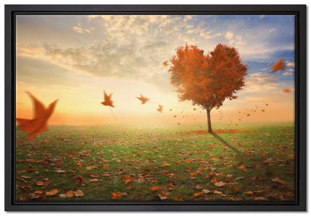 Herzbaum im Herbst auf Leinwandbild gerahmt Größe 60x40