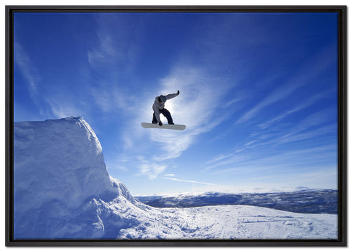 Snowboard Sprung Extremsport auf Leinwandbild gerahmt Größe 100x70
