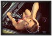 Rockabilly Frau im Auto auf Leinwandbild gerahmt Größe 60x40