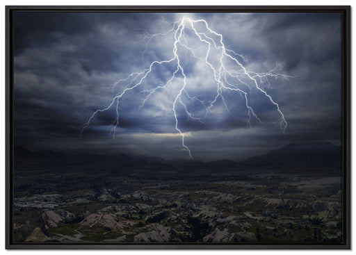 gewaltiges Gewitter auf Leinwandbild gerahmt Größe 100x70