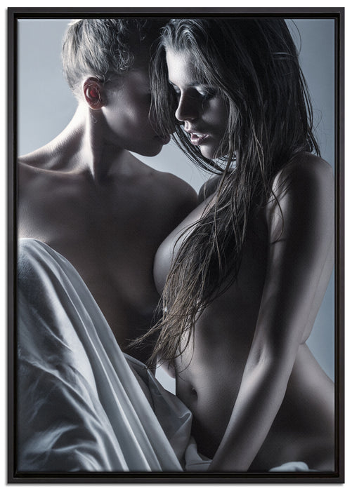 Sinnliche Frauenküsse auf Leinwandbild gerahmt Größe 100x70