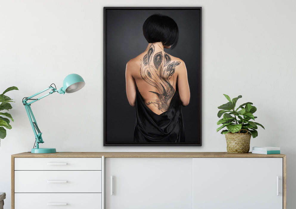 Sexy Dragon Tattoo auf Leinwandbild gerahmt verschiedene Größen im Wohnzimmer