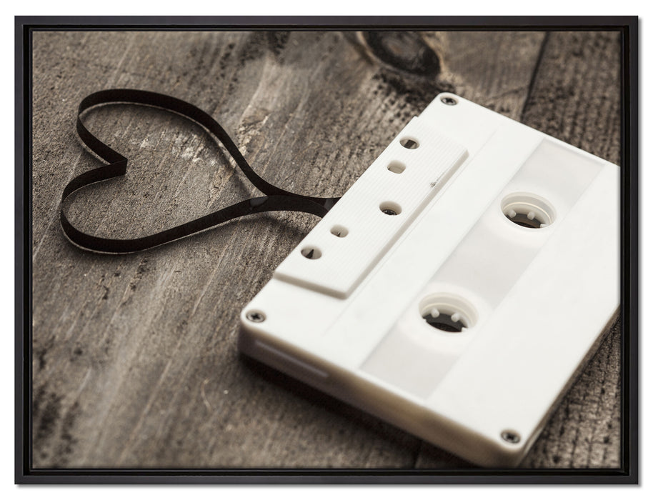 Retro Kasetten auf Leinwandbild gerahmt Größe 80x60