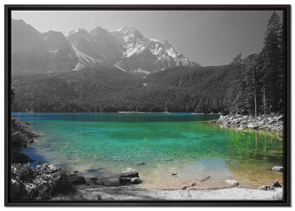 Eibsee vor der Zugspitze auf Leinwandbild gerahmt Größe 100x70
