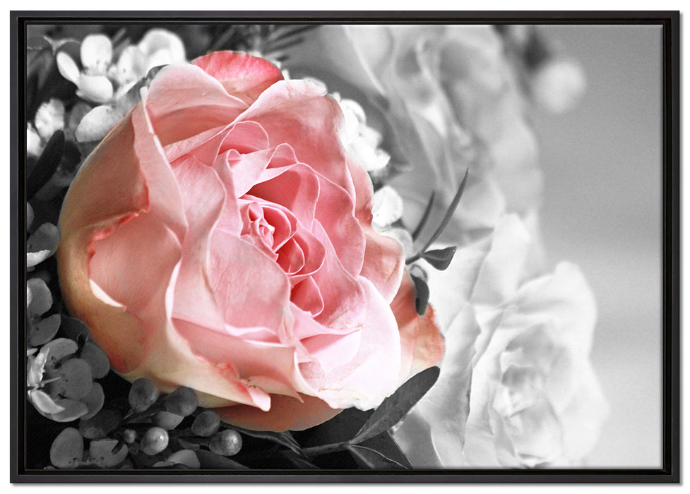 Wunderschöner Pfingstrosenstrauß auf Leinwandbild gerahmt Größe 100x70