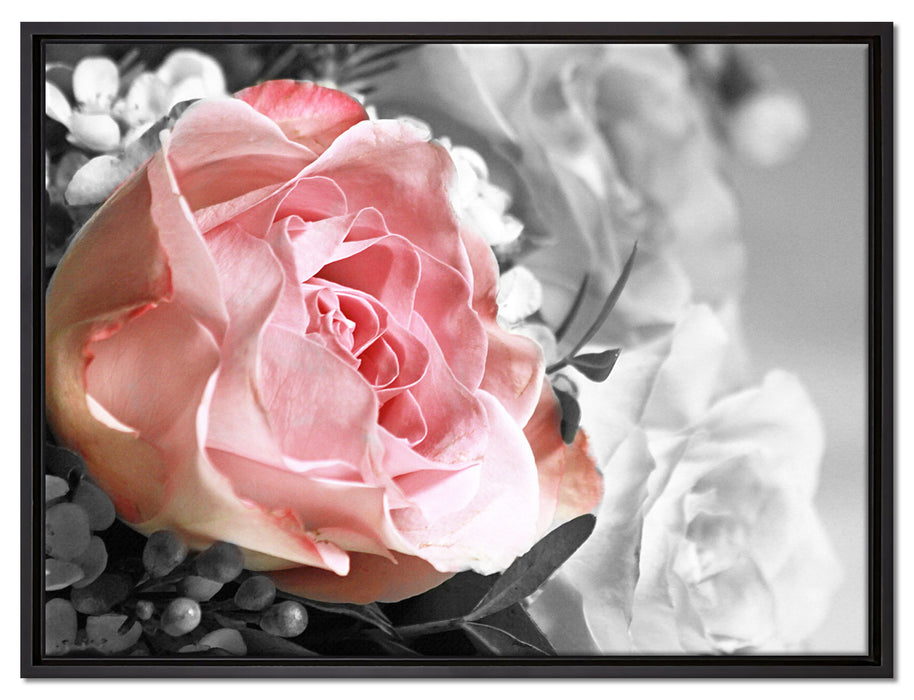 Wunderschöner Pfingstrosenstrauß auf Leinwandbild gerahmt Größe 80x60