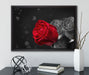 rote Rosen zum Valentinstag auf Leinwandbild gerahmt mit Kirschblüten