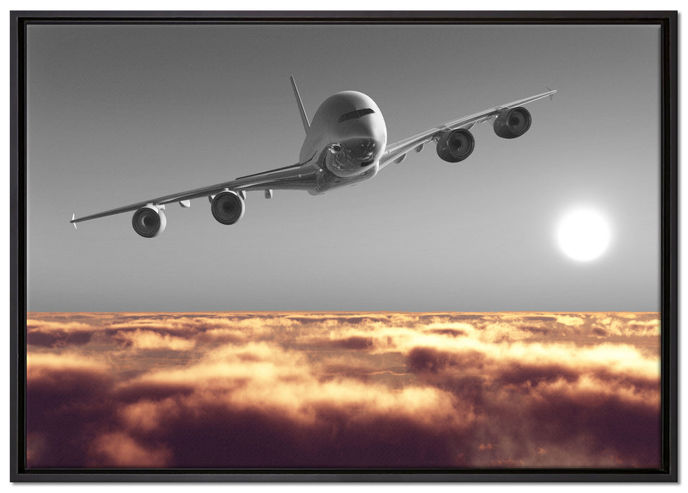 Flugzeug über Wolkenmeer auf Leinwandbild gerahmt Größe 100x70